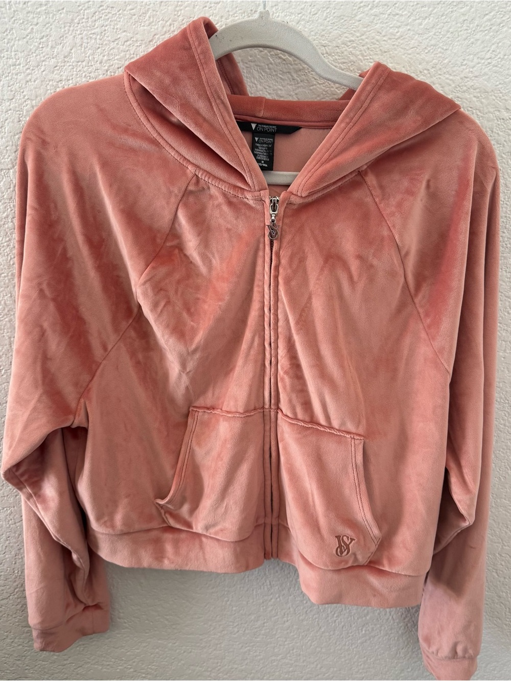 Victoria’s Secret On Point Women’s M Pink Velour Zip Up Hoodie Sweatshirt
